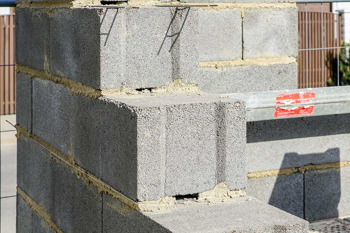 Mauerwerk aus Leichtbetonsteinen im Rohbau