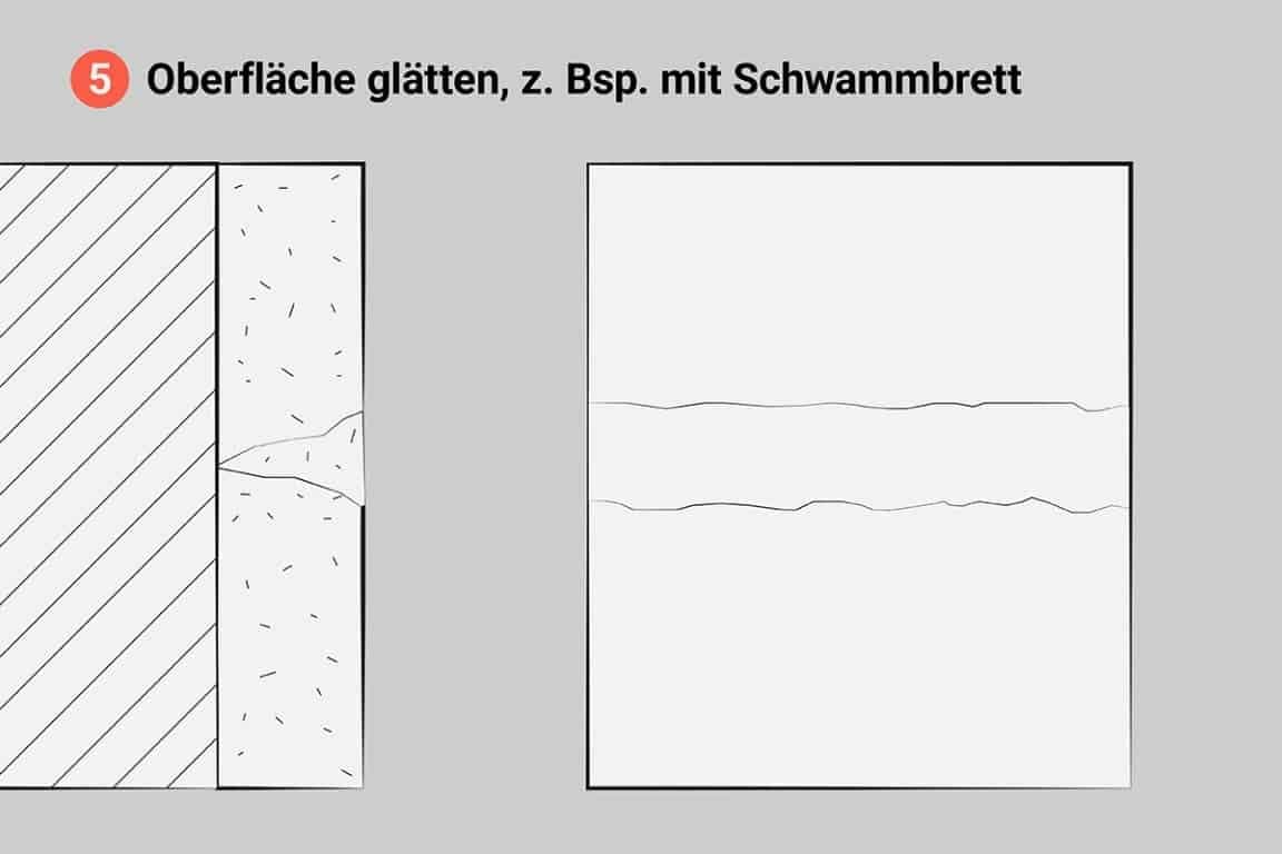 Illustration: Der verfüllte Riss wird geglättet.