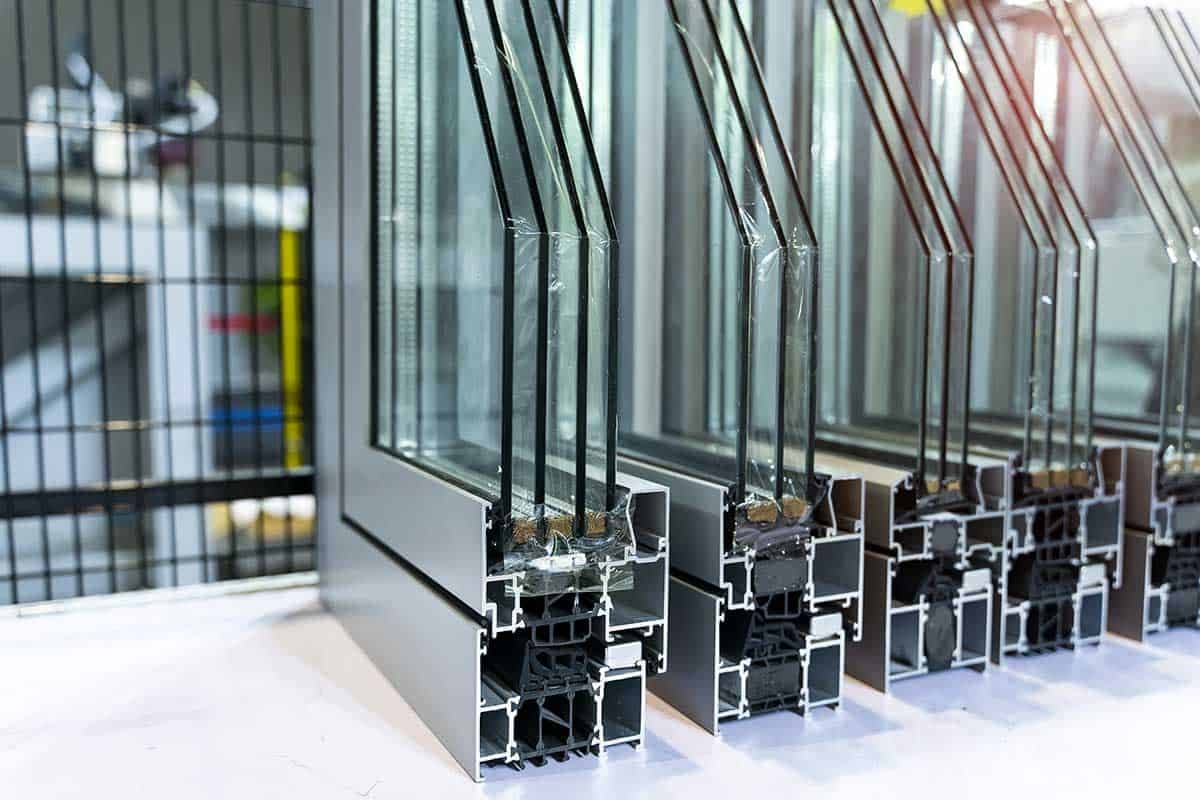 Aluminiumfenster im Querschnitt mit Mehrfachverglasung