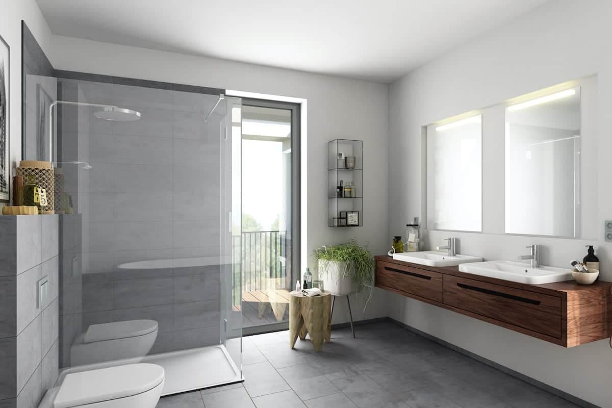 Ein modernes Badezimmer mit Dusche
